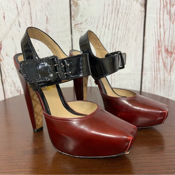 L.A.M.B. by Gwen Stefani HAMURA women’s Platform Heels  Black red Vintage Y2K 7B - Picture 1 of 17